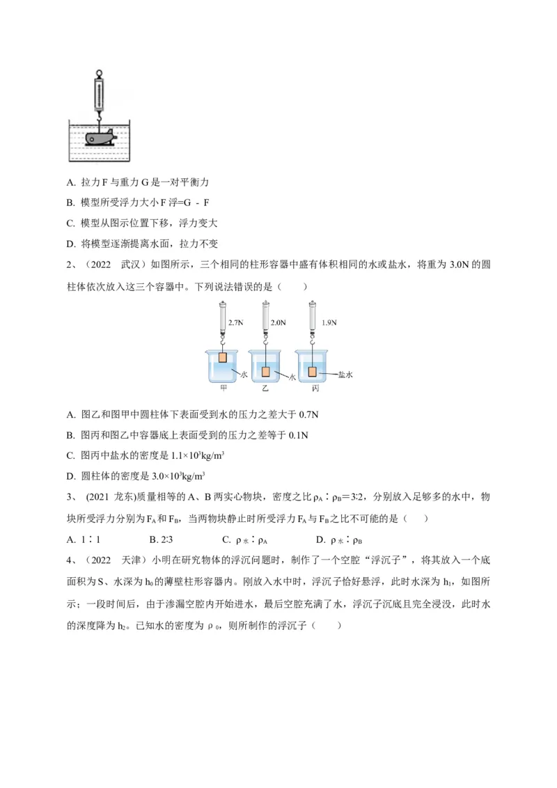专题16巧用阿基米德原理解决浮力问题_8、物理总复习_8.中考物理总复习_2023年中考复习资料_专项复习_2023年中考物理重难点瓶颈突破（难点剖析+真题汇编+原创预测）（全国通用）