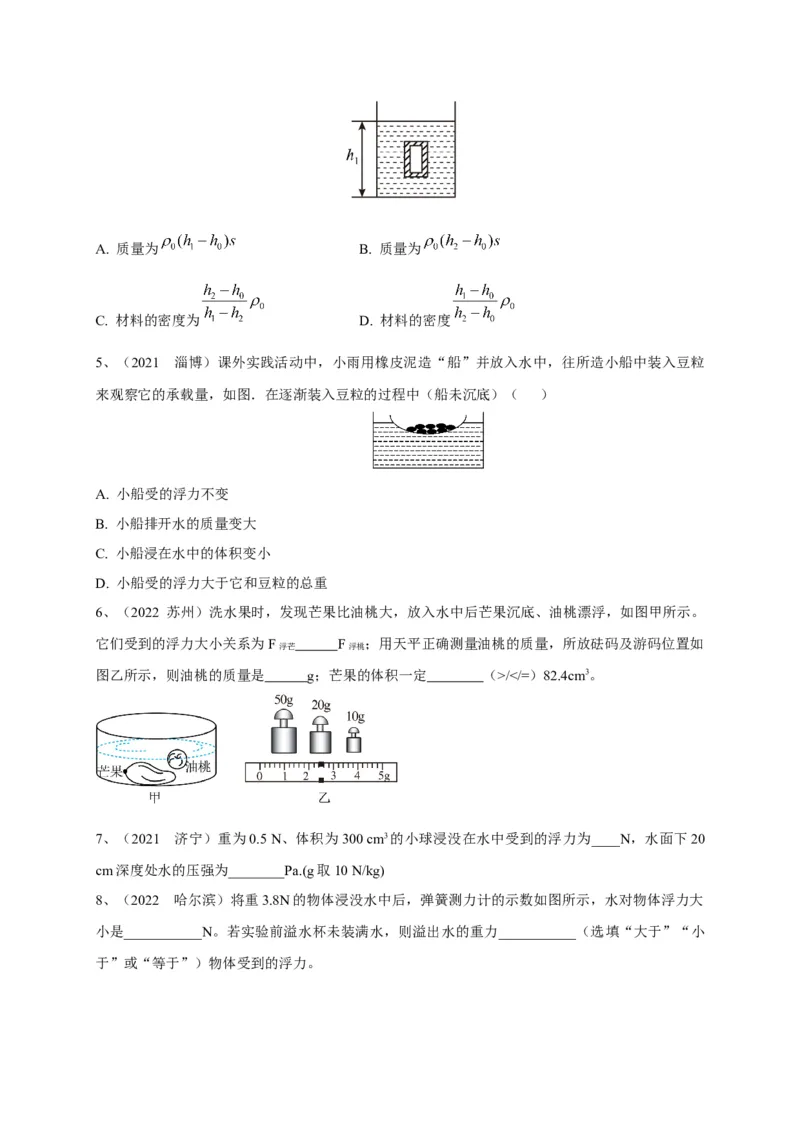 专题16巧用阿基米德原理解决浮力问题_8、物理总复习_8.中考物理总复习_2023年中考复习资料_专项复习_2023年中考物理重难点瓶颈突破（难点剖析+真题汇编+原创预测）（全国通用）