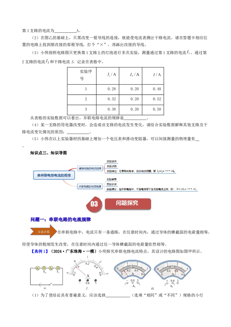 课时15.5串并联电路中电流的规律（学生版）_初物_八年级上下册+九年级全一册物理_九年级物理全一册_讲义_2024版