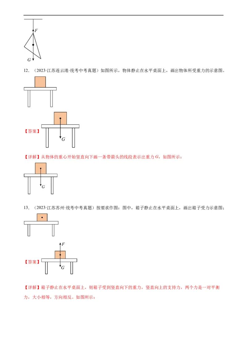 专题7力7.3重力（教师版）_8、物理总复习_8.中考物理总复习_2024年中考复习资料_专项复习资料_完三年（2021&mdash;2023）中考真题分项精编（全国通用）