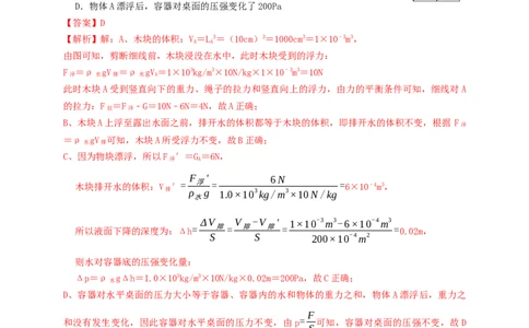专题23浮力细线加水放水题型（知识点复习+例题讲解+过关练习）-备战2023年中考物理一轮复习考点帮（解析版）_8、物理总复习_8.中考物理总复习_2023年中考复习资料_一轮复习_解析版