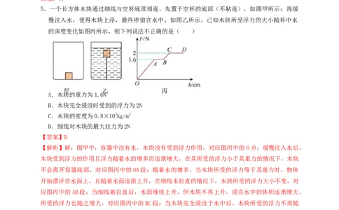 专题23浮力细线加水放水题型（知识点复习+例题讲解+过关练习）-备战2023年中考物理一轮复习考点帮（解析版）_8、物理总复习_8.中考物理总复习_2023年中考复习资料_一轮复习_解析版