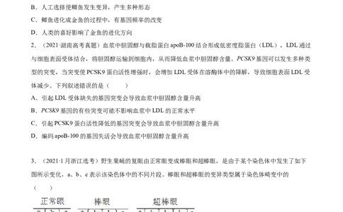 专题10变异、育种与进化-2021年高考真题和模拟题生物分项汇编（原卷版）_新高考复习资料_2022年新高考复习资料_2021年高考真题和模拟题生物分项汇编7.30更新
