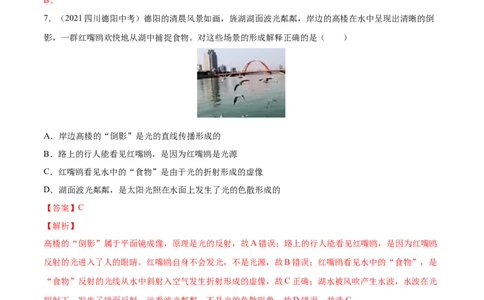 专题4光现象真题强化训练（解析版）_8、物理总复习_8.中考物理总复习_2022年中考复习资料_2022年中考物理一轮复习金讲练267905642