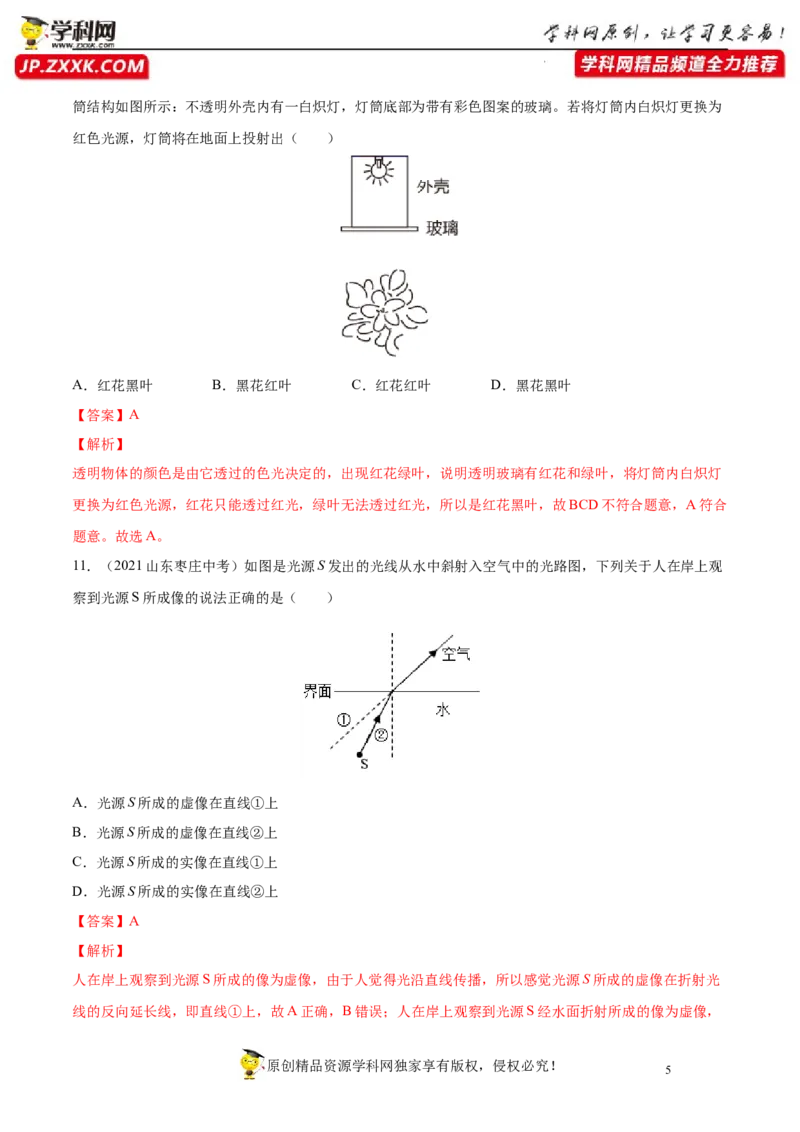 专题4光现象真题强化训练（解析版）_8、物理总复习_8.中考物理总复习_2022年中考复习资料_2022年中考物理一轮复习金讲练267905642