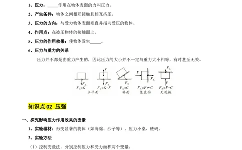 专题10压强（4大模块知识清单+5个易混易错+5种方法技巧+典例真题精析）（原卷版）_8、物理总复习_物理一轮复习