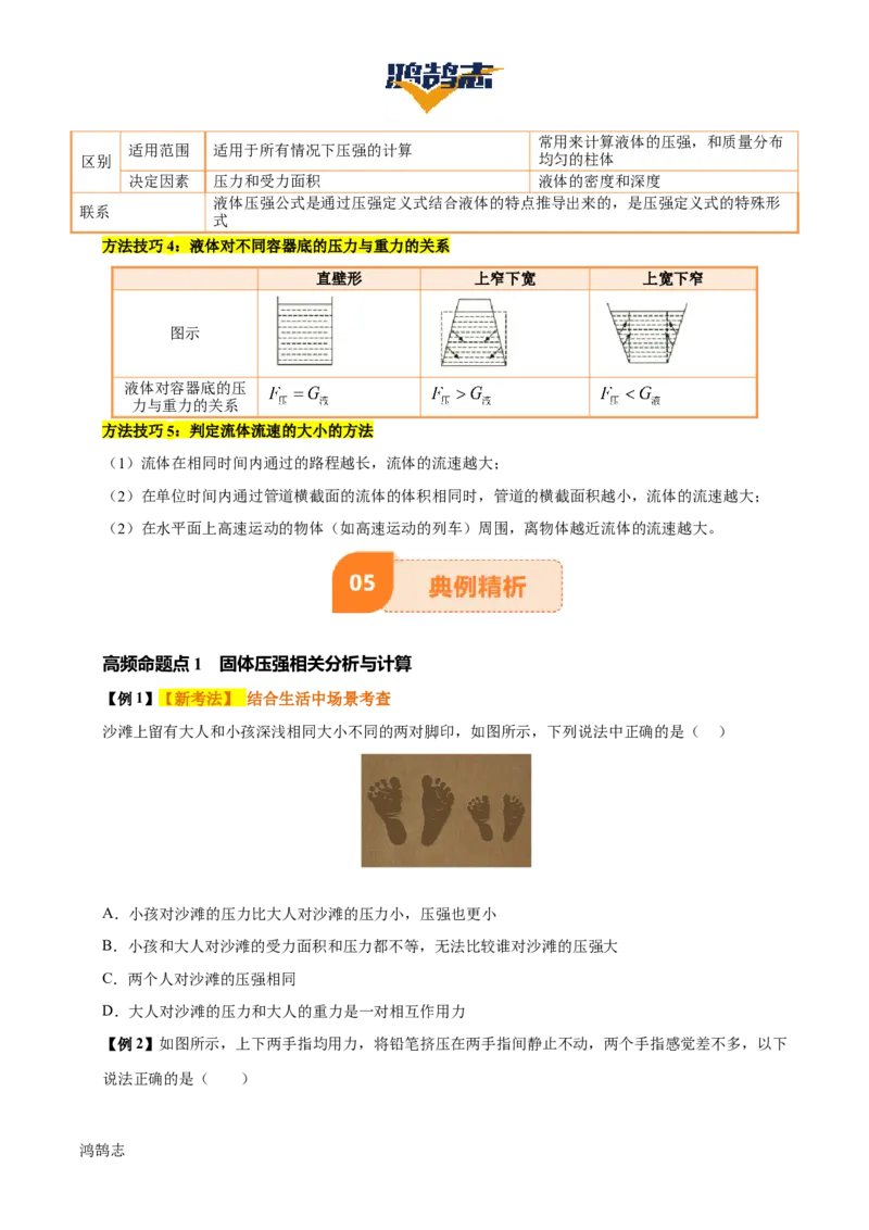 专题10压强（4大模块知识清单+5个易混易错+5种方法技巧+典例真题精析）（原卷版）_8、物理总复习_物理一轮复习