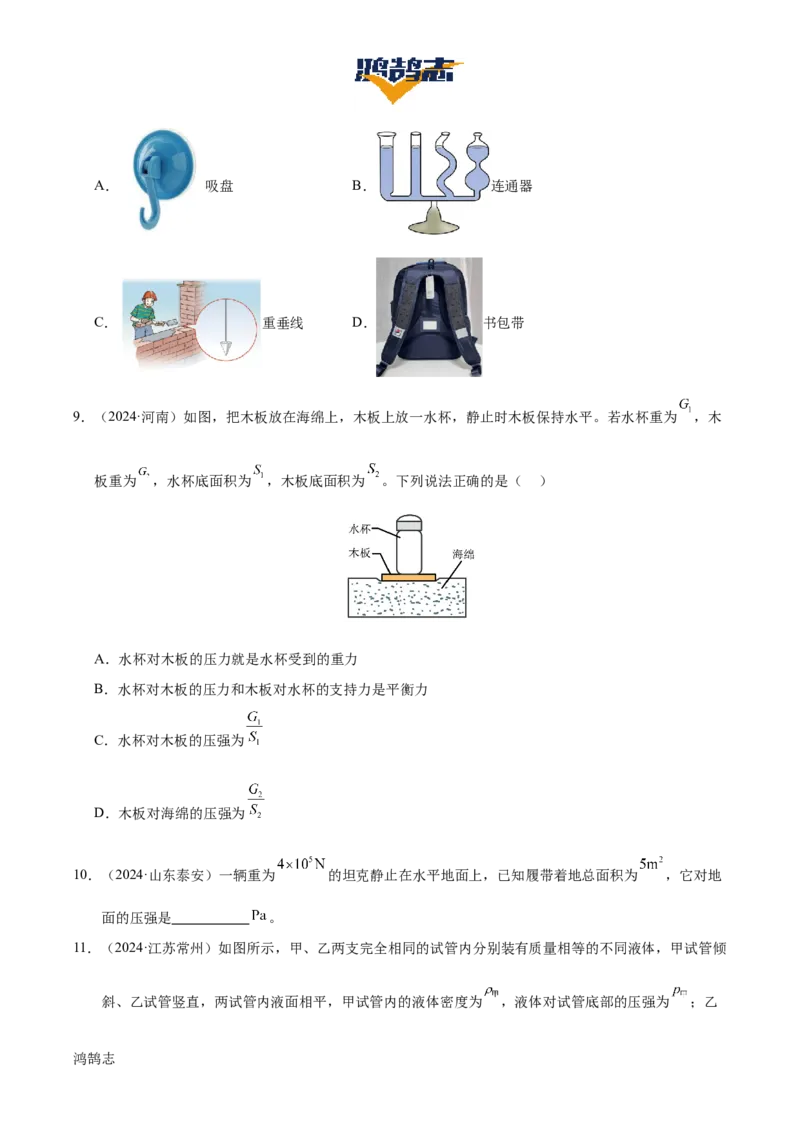 专题10压强（4大模块知识清单+5个易混易错+5种方法技巧+典例真题精析）（原卷版）_8、物理总复习_物理一轮复习