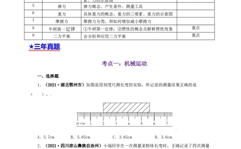 专题07机械运动运动和力（原卷版）_8、物理总复习_8.中考物理总复习_2022年中考复习资料_三年（2019-2021）中考真题物理分项汇编（全国通用）
