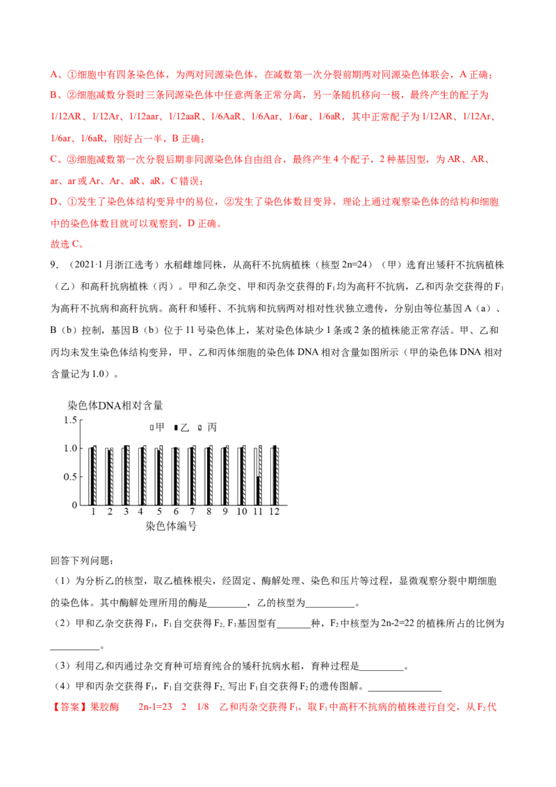 专题10变异、育种与进化-2021年高考真题和模拟题生物分项汇编（解析版）_新高考复习资料_2022年新高考复习资料_2021年高考真题和模拟题生物分项汇编7.30更新