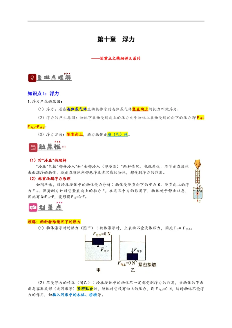 专题10浮力（原卷版）-备战2023中考物理一轮复习精细讲义_8、物理总复习_8.中考物理总复习_2023年中考复习资料_一轮复习_讲义+练习备战2023年中考物理一轮复习精细讲义