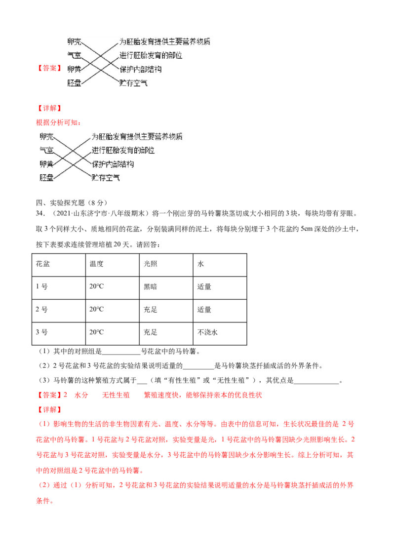 01生物的生殖和发育A卷（解析版）_初中全科电子版试卷练习试题_生物_生物8下练习_人教生物8年级下单元试卷38份_第3套八年级生物下册单元试卷（人教版）06份