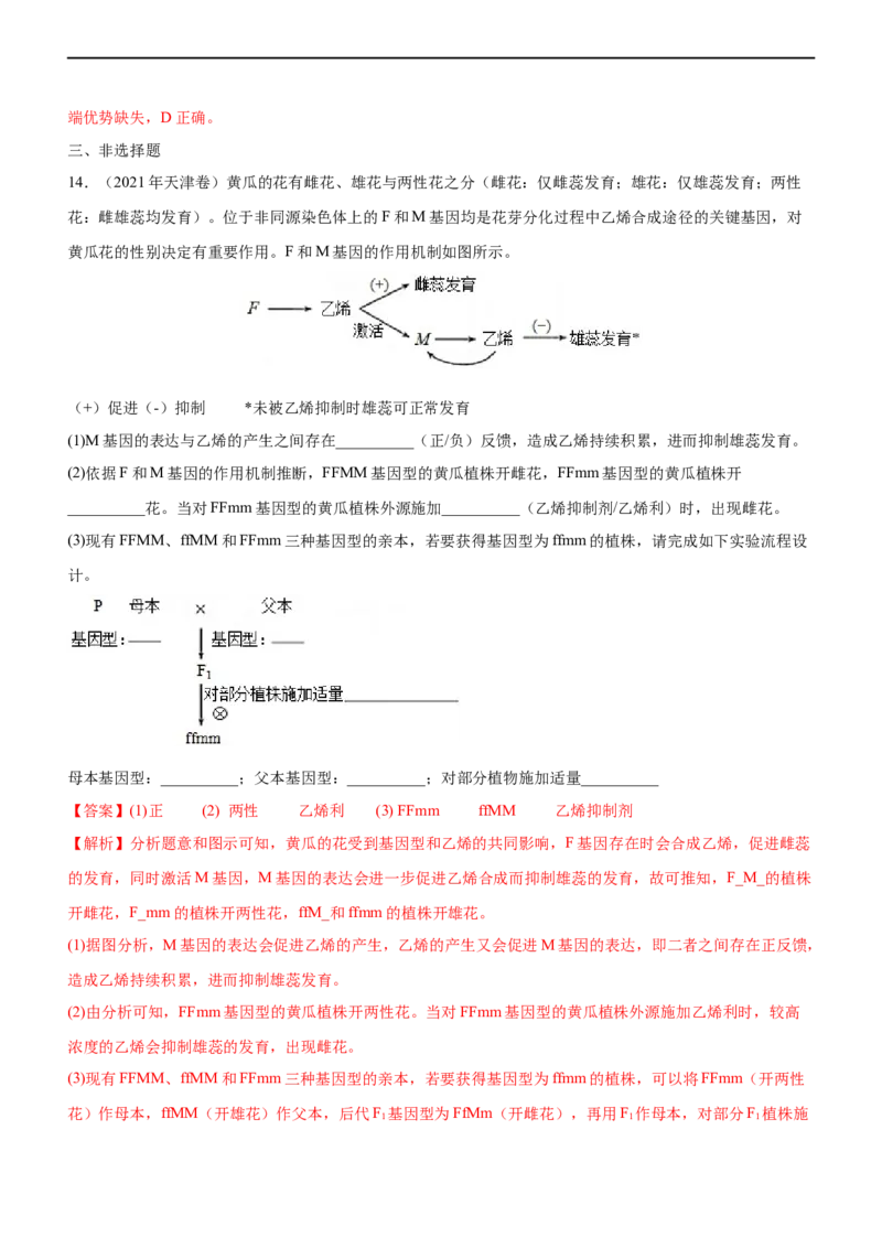 专题12植物生命活动的调节（练）-2023年高考生物二轮复习讲练测（全国通用）（解析版）_通用版（老高考）复习资料_2023年复习资料_二轮复习_2023年高考生物二轮复习讲练测（全国通用）