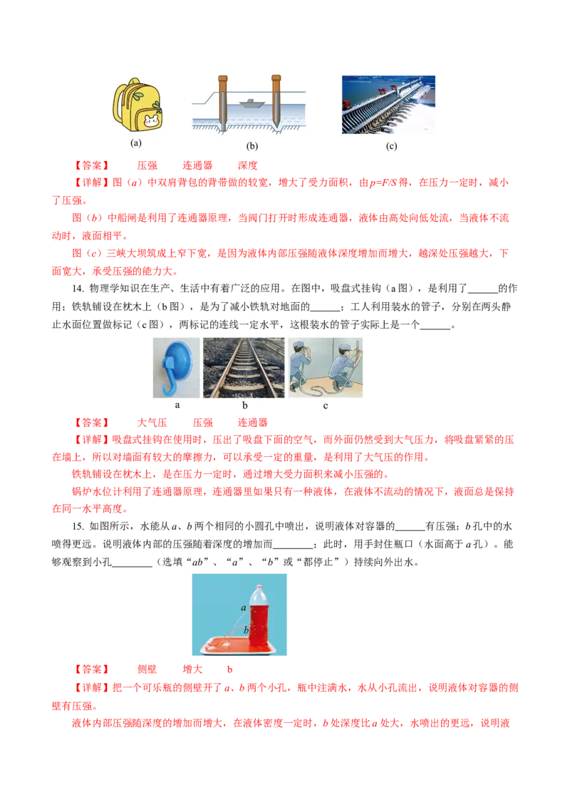 第九章压强（单元测试）解析版_初物_八年级上下册+九年级全一册物理_八年级物理下册_单元测试（更新中）