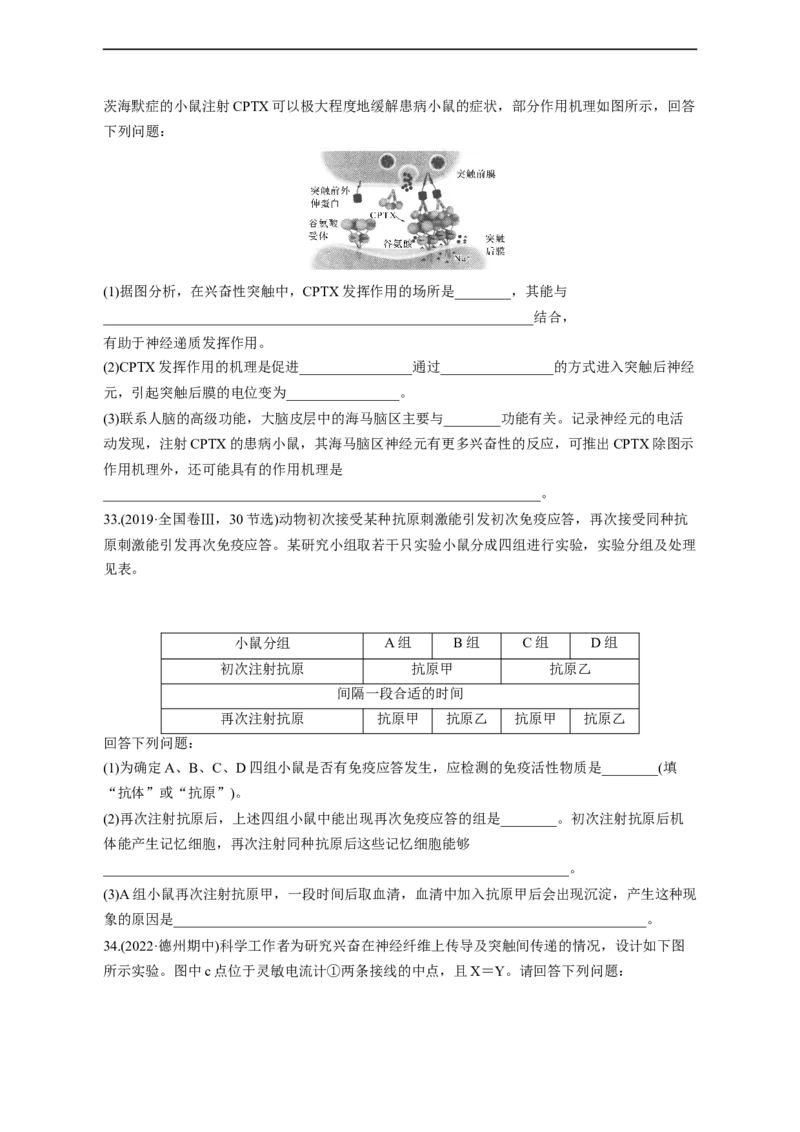 专题11动物生命活动调节(测试卷）-2023年高考生物二轮复习讲练测（全国通用）（原卷版）_通用版（老高考）复习资料_2023年复习资料_二轮复习