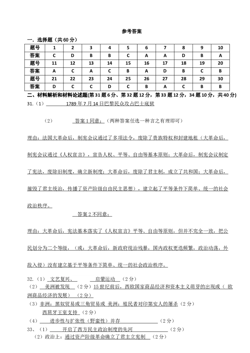 01.期中考试九年级历史试卷_初中全科电子版试卷练习试题_历史_历史人教版9上试卷_部编人教版历史9年级上期中试卷13份