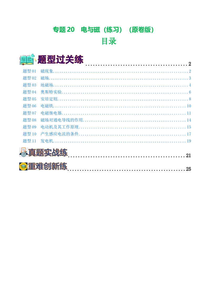专题20电与磁（11题型）（练习）（原卷版）_8、物理总复习_8.中考物理总复习_2024年中考复习资料_一轮复习资料_完2024年中考物理一轮复习课件+讲义+练习（全国通用）