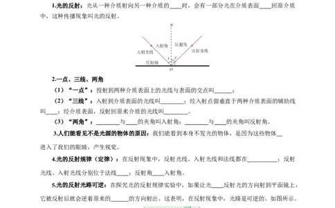 实验1探究光的反射定律（原卷版）_8、物理总复习_2024年中考复习资料_二轮复习_（讲义+练习）2024年中考物理二轮题型专项复习