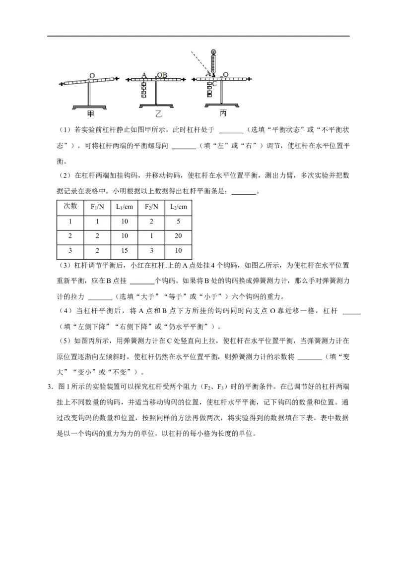 专题09杠杆平衡实验（原卷版）_8、物理总复习_8.中考物理总复习_2023年中考复习资料_二轮复习_2023年中考物理二轮题型专项复习（全国通用）