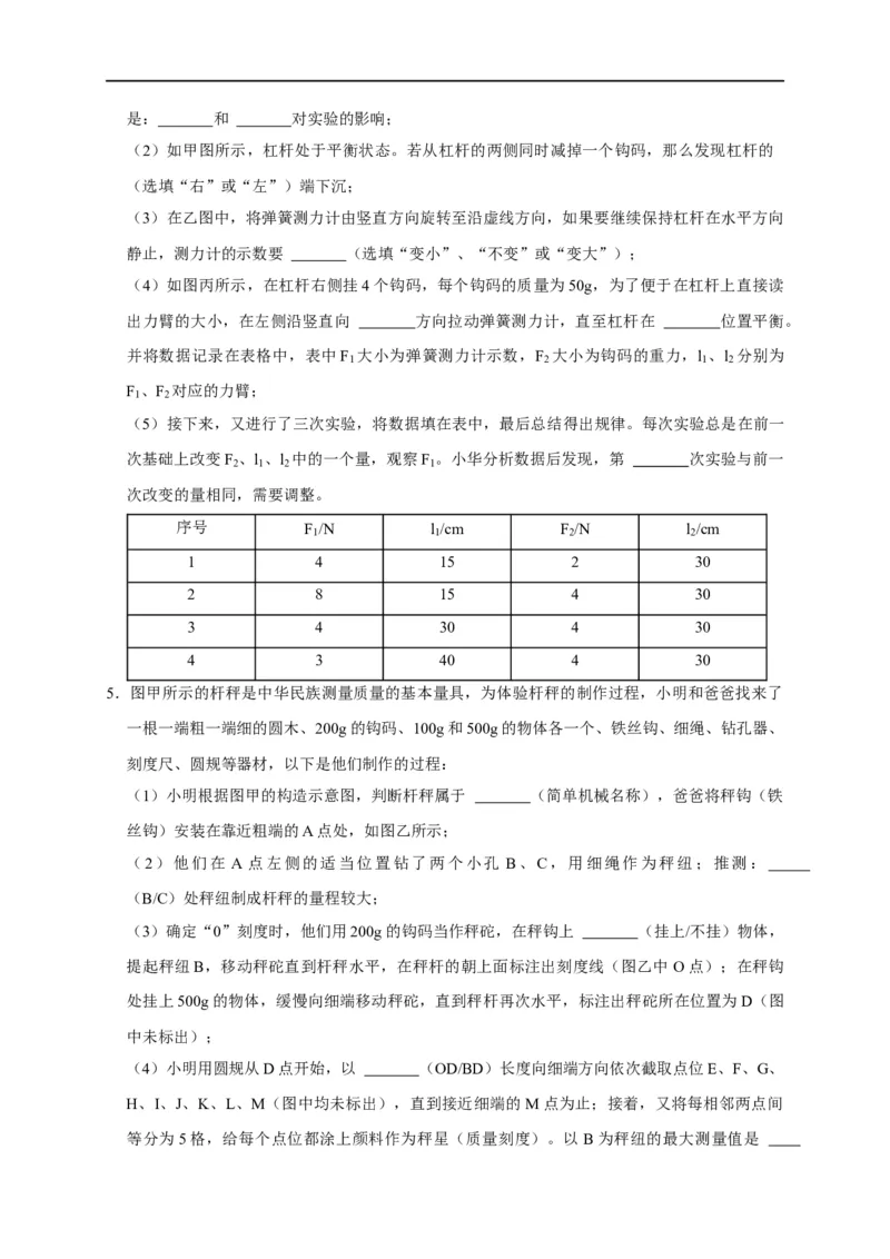 专题09杠杆平衡实验（原卷版）_8、物理总复习_8.中考物理总复习_2023年中考复习资料_二轮复习_2023年中考物理二轮题型专项复习（全国通用）