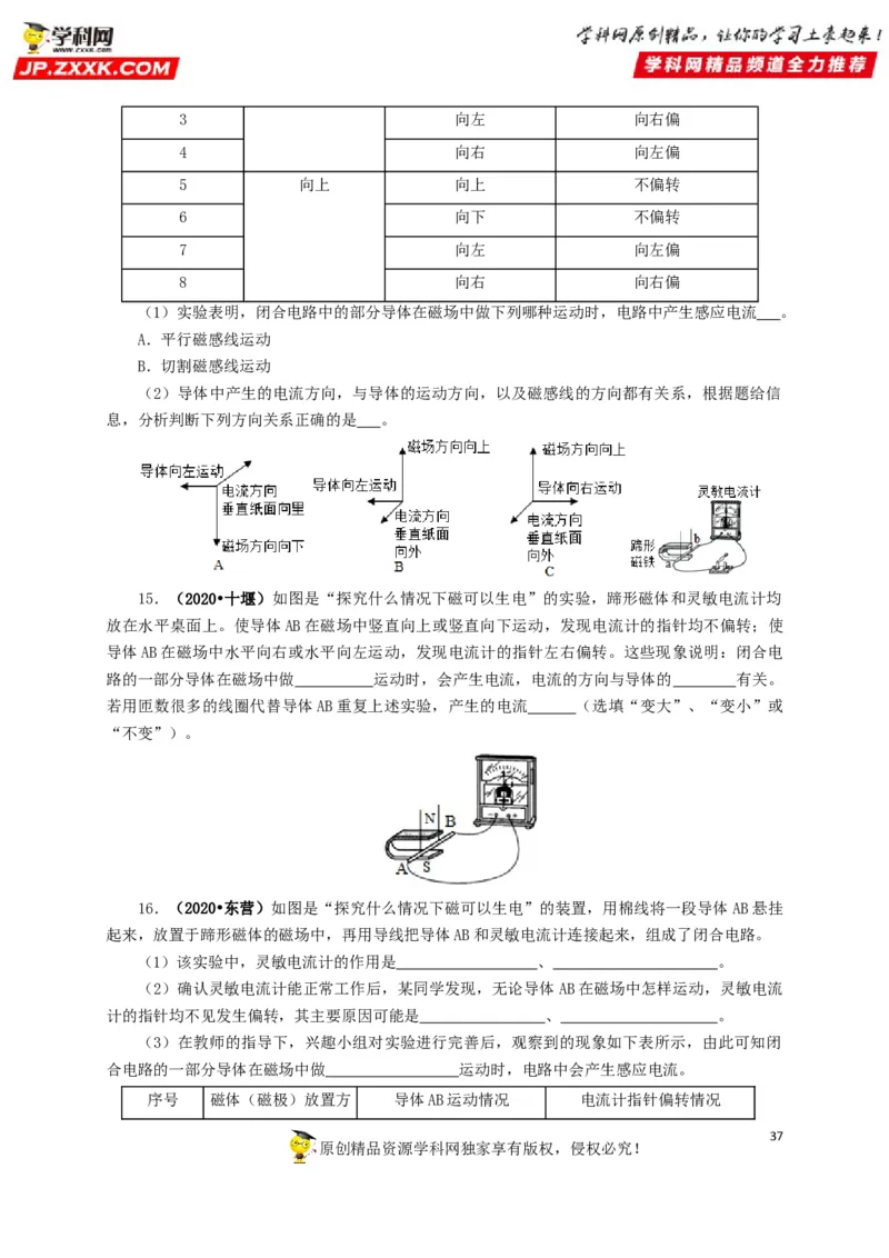 专题16电与磁（原卷版）_8、物理总复习_8.中考物理总复习_2022年中考复习资料_三年（2019-2021）中考真题物理分项汇编（全国通用）