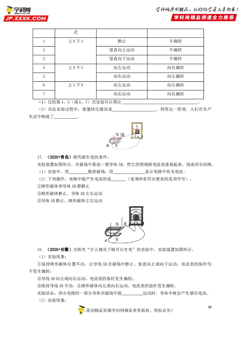 专题16电与磁（原卷版）_8、物理总复习_8.中考物理总复习_2022年中考复习资料_三年（2019-2021）中考真题物理分项汇编（全国通用）