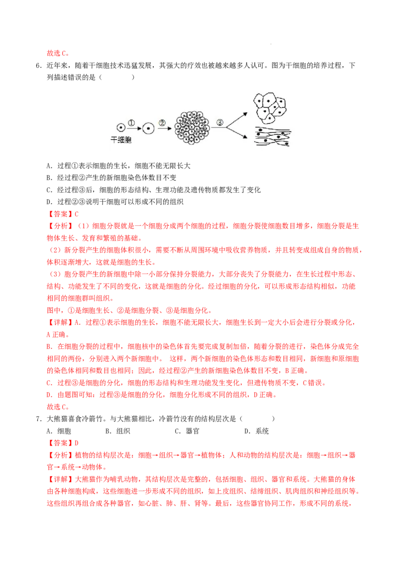 七年级生物期末模拟卷01（全解全析）（人教版2024）_初中全科电子版试卷练习试题_生物_生物人教版7上练习&mdash;24新版已更新_人教生物7年级上期末试卷11份