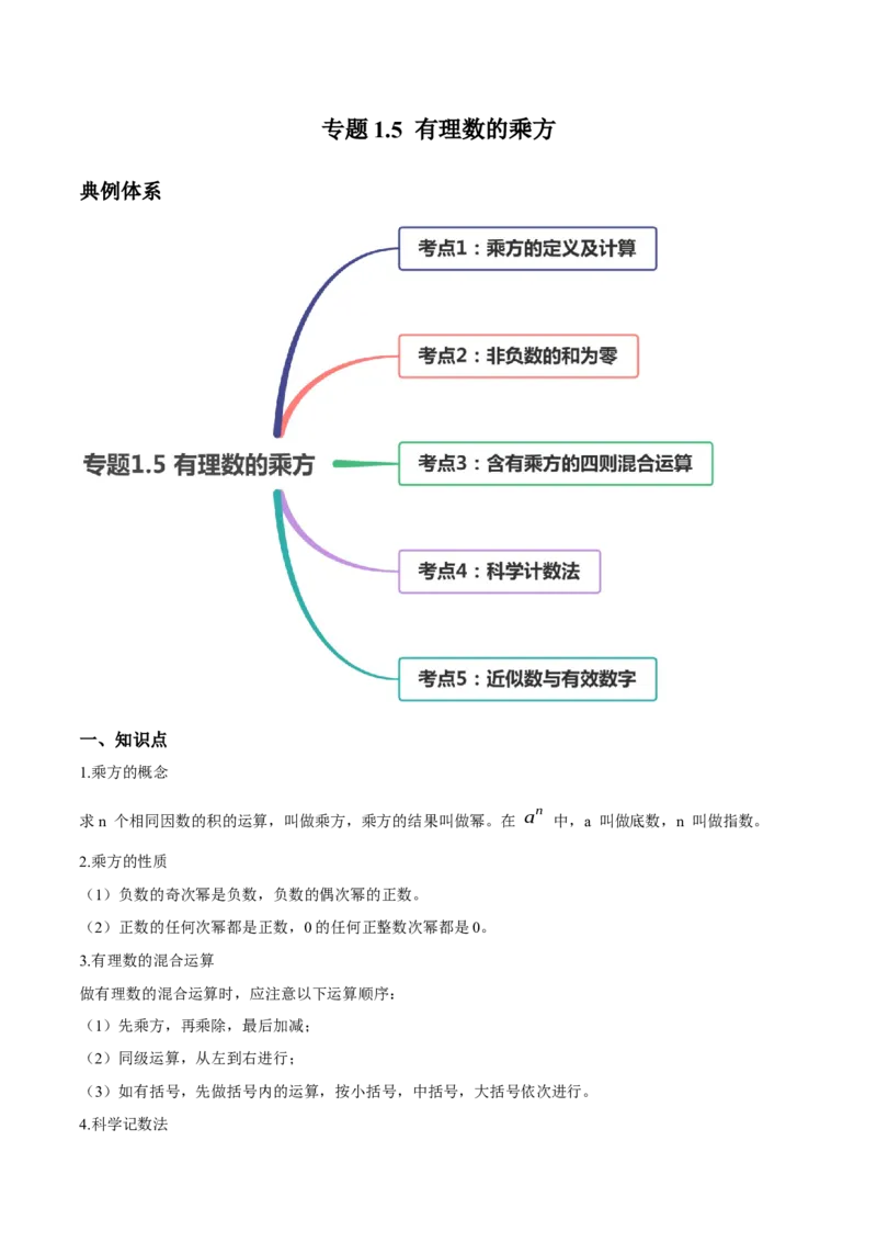 1.5有理数的乘方讲练（解析版）（人教版）_初中全科电子版试卷练习试题_数学_7上初中人教版数学练习、试卷24新版已更新_人教数学七年级上课时练习（109份）