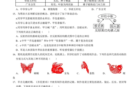 2024年中考押题预测卷（广东卷）-生物（考试版）A4_初中全科电子版试卷练习试题_生物_2024中考模拟题生物(1)_押题预测