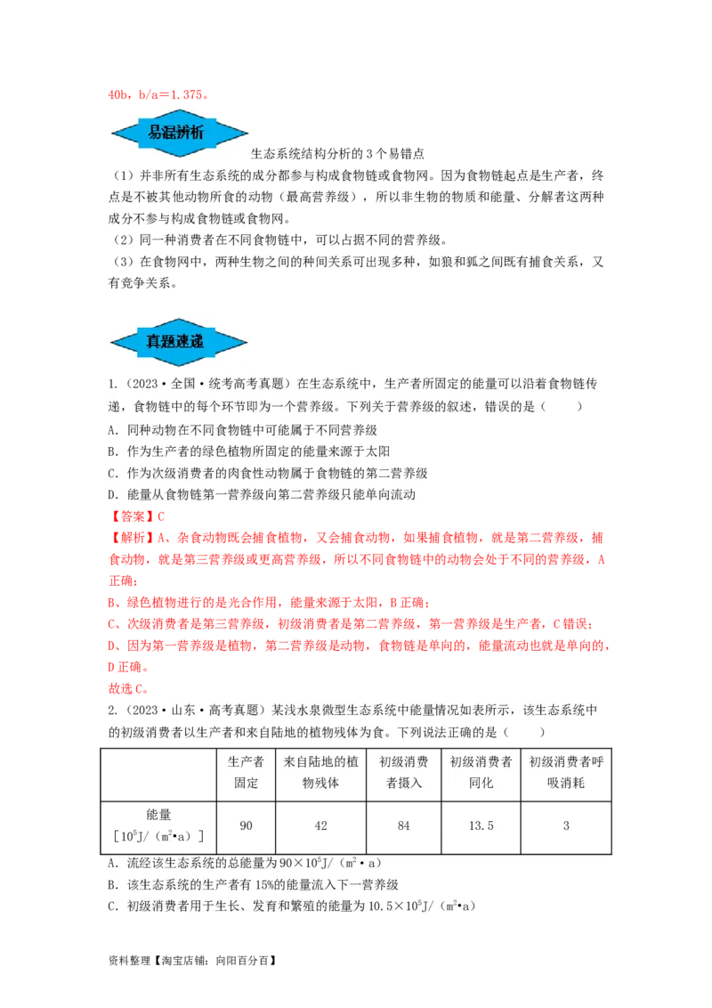 专题30生态系统的结构与能量流动（串讲）（解析版）_新高考复习资料_2024年新高考复习资料_一轮复习资料_完备战2024年高考生物一轮复习串讲精练（新高考专用）_串讲_解析版