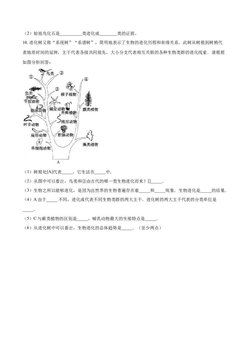 7.3.2生物进化的历程（重点练）-（人教版）（原卷版）_初中全科电子版试卷练习试题_生物_生物8下练习_人教生物8年级下课时练习51份