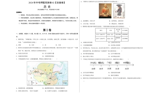 2024年中考押题预测卷02（安徽卷）-历史（考试版）A3_初中全科电子版试卷练习试题_历史_2024中考模拟题历史(1)_押题预测
