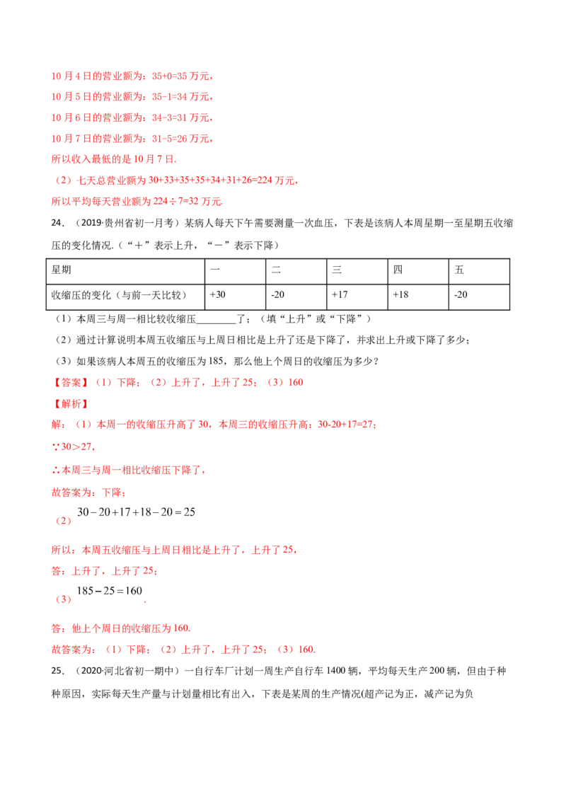 1.1正数和负数测试（解析版）（人教版）_初中全科电子版试卷练习试题_数学_7上初中人教版数学练习、试卷24新版已更新_人教数学七年级上课时练习（109份）