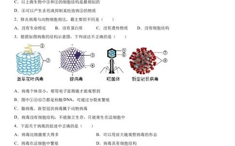 5.5病毒（练习）（原卷版）_初中全科电子版试卷练习试题_生物_生物8上练习_人教生物8年级上课时练习37份_第1套八年级生物上册课时练习（人教版）16份