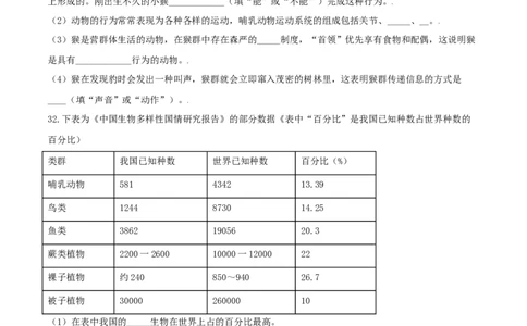 专题07高分突破-（人教版）（原卷版）_初中全科电子版试卷练习试题_生物_生物8上练习_人教生物8年级上专项练习23份_第1套八年级生物上册专项（人教版）09份