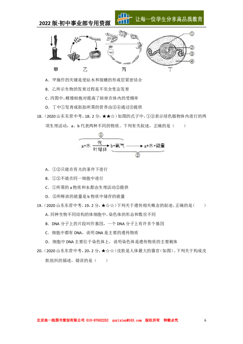 20生物&mdash;&mdash;山东省东营市word版，含答案全解全析(1)_山东历年中考真题_山东省历年中考真题2013~2024_初中生物历年真题（2013-2024）
