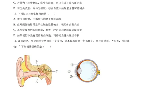 2024年山东省滨州市中考生物真题（原卷版）(1)_山东历年中考真题_山东省历年中考真题2013~2024_初中生物历年真题（2013-2024）