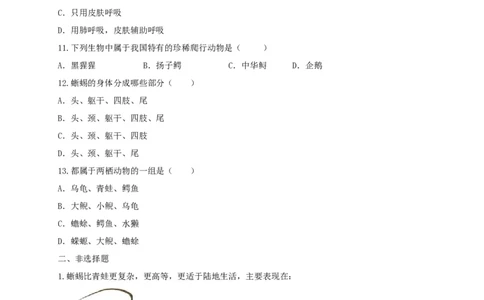 5.1.5两栖动物和爬行动（备作业）-（人教版）（原卷版）_初中全科电子版试卷练习试题_生物_生物8上练习_人教生物8年级上课时练习37份