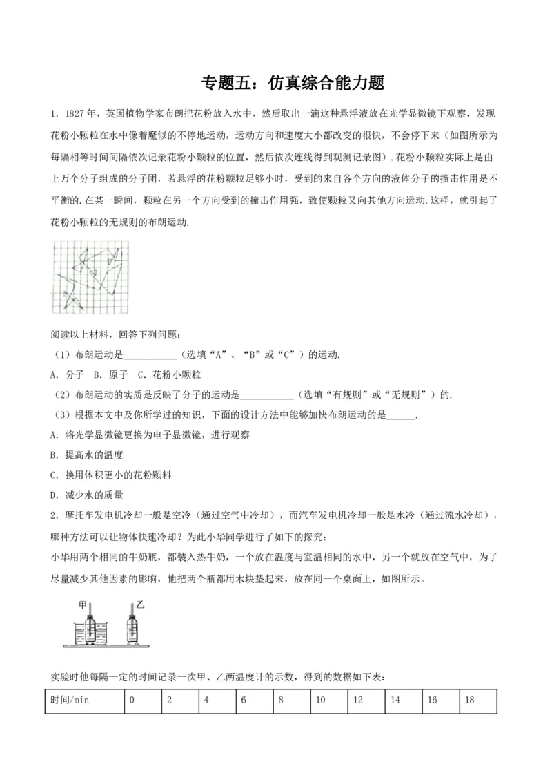 专题五仿真综合能力题（人教版）_初中全科电子版试卷练习试题_物理_9年级上下册物理试题_人教版物理九年级全一册专项练习（013份）