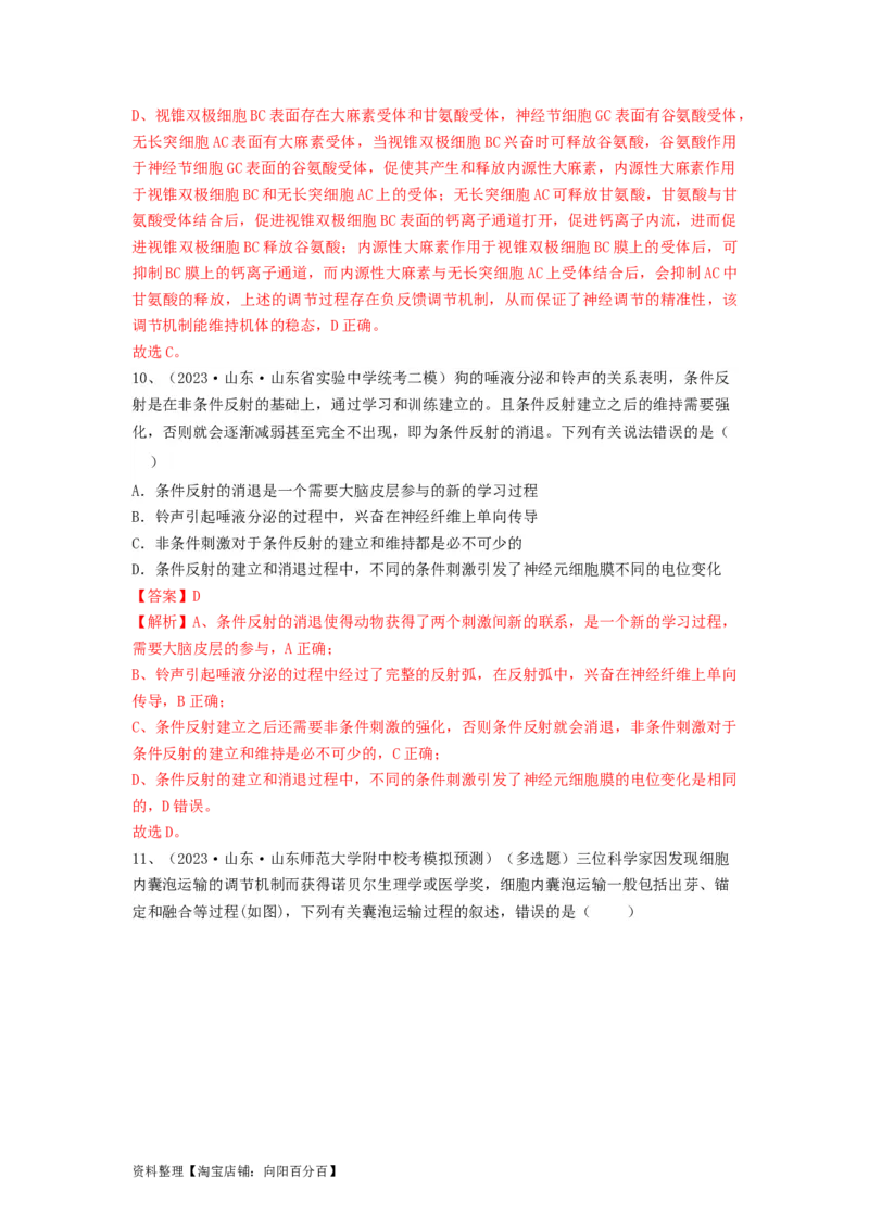 专题24神经调节（精练）（解析版）_新高考复习资料_2024年新高考复习资料_一轮复习资料_完备战2024年高考生物一轮复习串讲精练（新高考专用）_精练_解析版