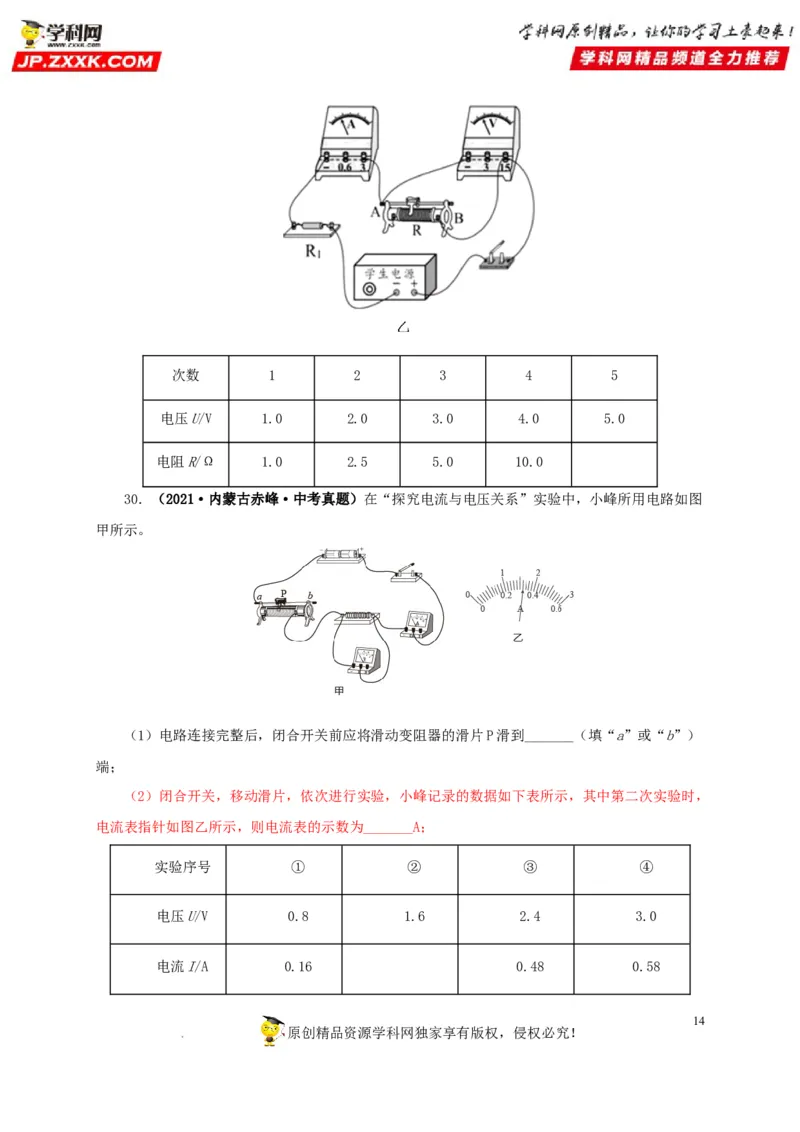 第十八单元欧姆定律真题训练-2022年中考一轮物理单元复习过过过（全国通用）（原卷版）_8、物理总复习_8.中考物理总复习_2022年中考复习资料