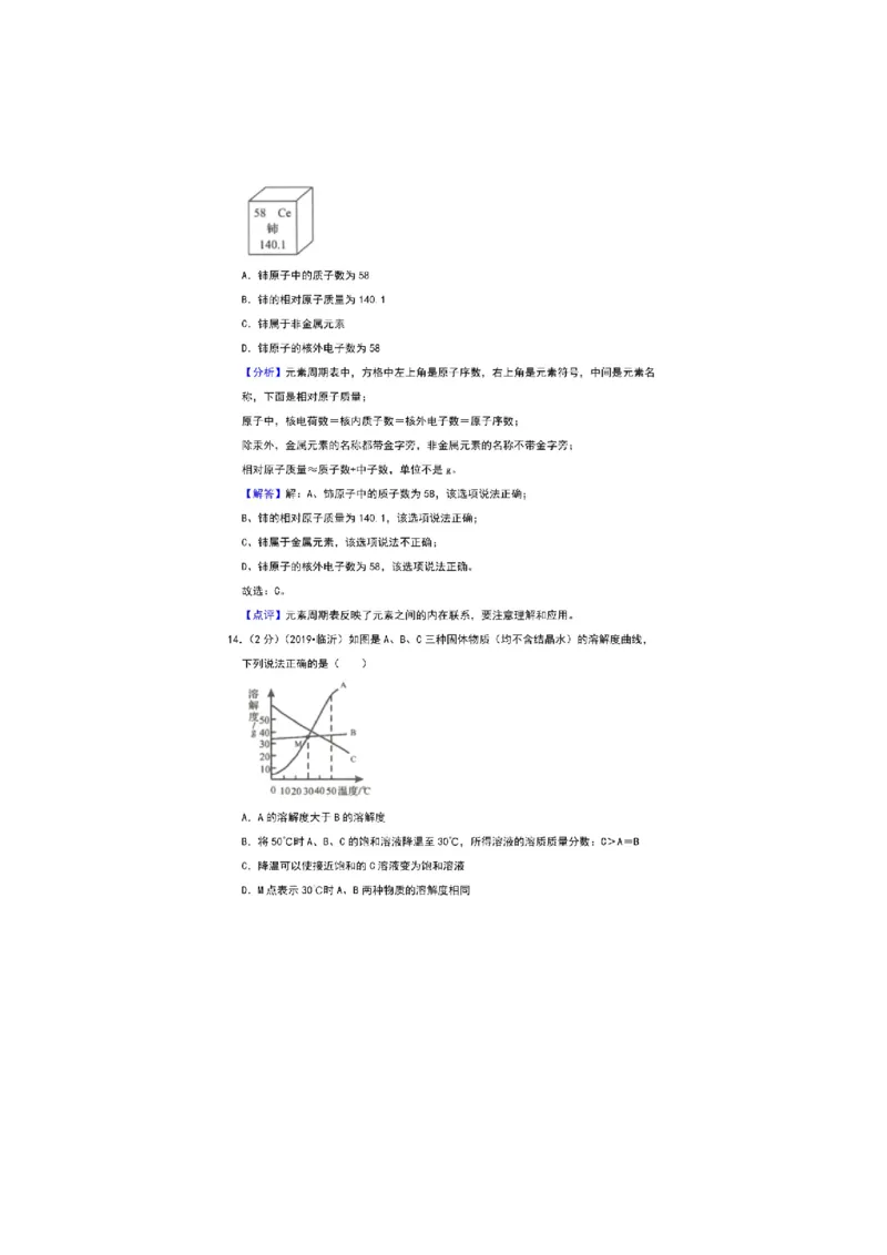 2019山东临沂化学试卷+答案+解析(图片word版)_山东历年中考真题_山东省历年中考真题2013~2024_初中化学历年真题（2013-2024）