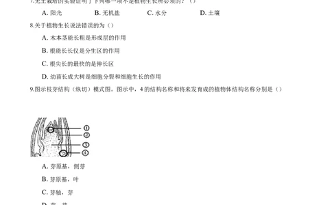 专题3.2.2植株的生长（原卷版）_初中全科电子版试卷练习试题_生物_生物人教版7上练习&mdash;24新版已更新_人教生物7年级上课时练习39份_七年级生物上册课时练习（人教版）18份