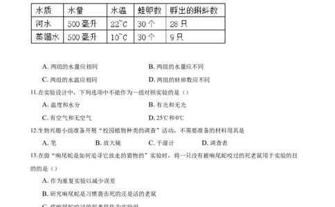 专题1.1.2调查周边环境中的生物（原卷板）_初中全科电子版试卷练习试题_生物_生物人教版7上练习&mdash;24新版已更新_人教生物7年级上课时练习39份