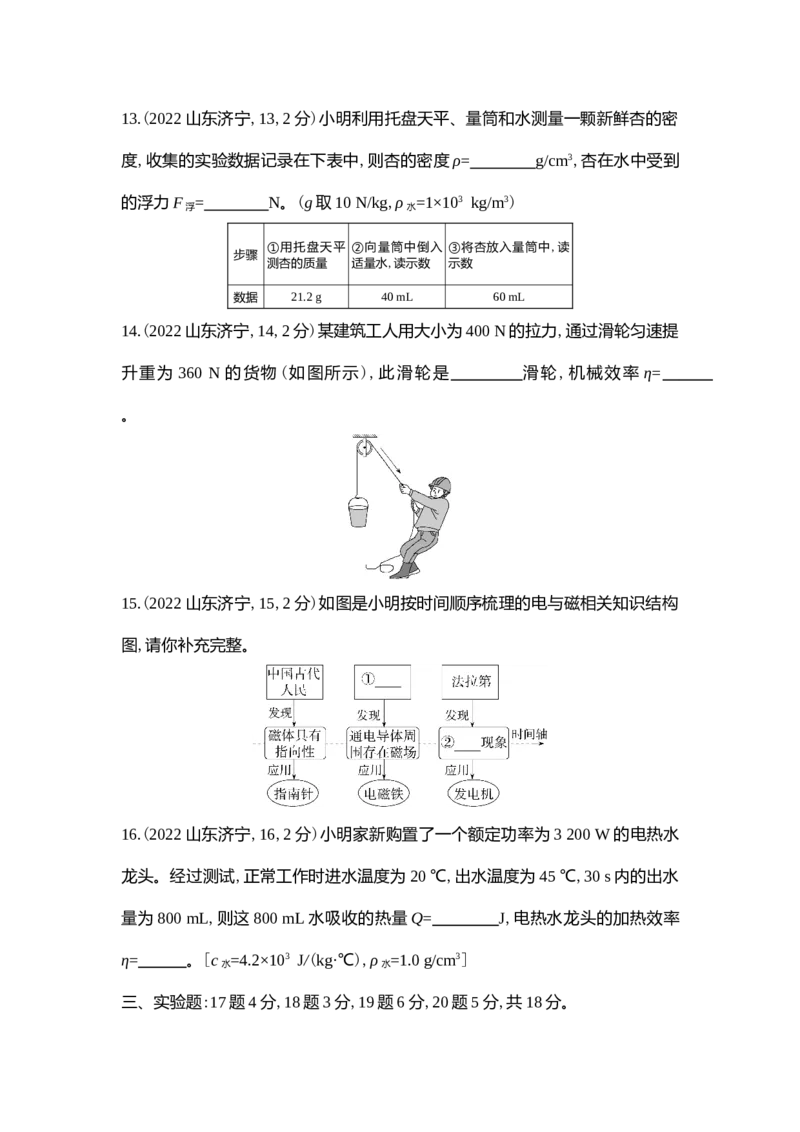 2022济宁物理试卷+答案+解析(word整理版)_山东历年中考真题_山东省历年中考真题2013~2024_初中物理历年真题（2013-2024）