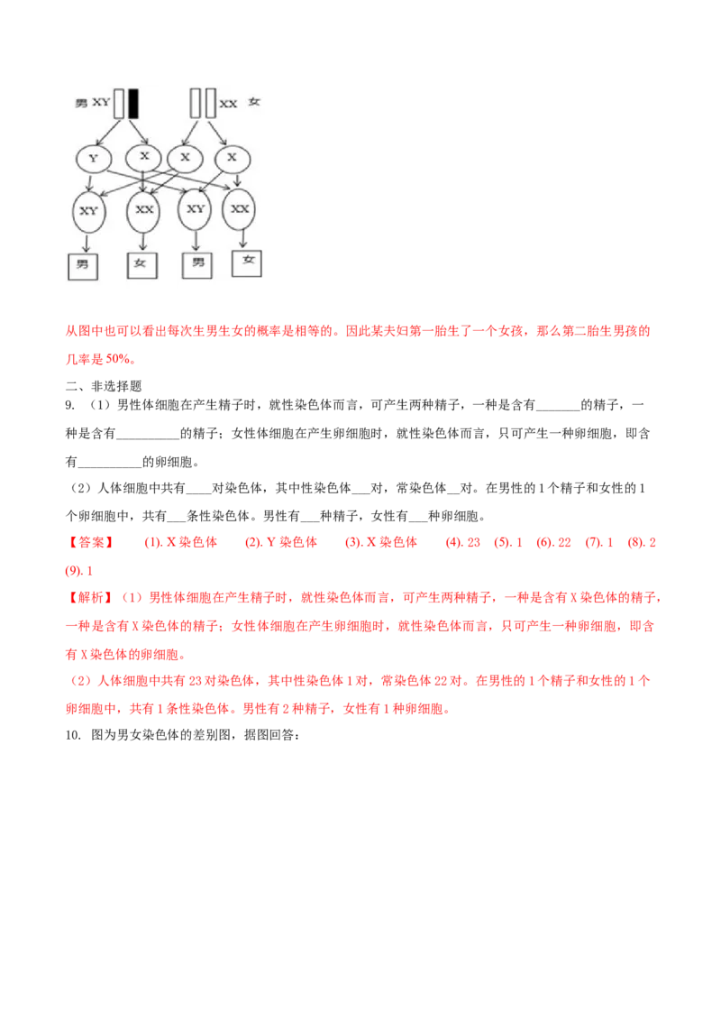7.2.4人的性别遗传（基础练）-（人教版）（解析版）_初中全科电子版试卷练习试题_生物_生物8下练习_人教生物8年级下课时练习51份