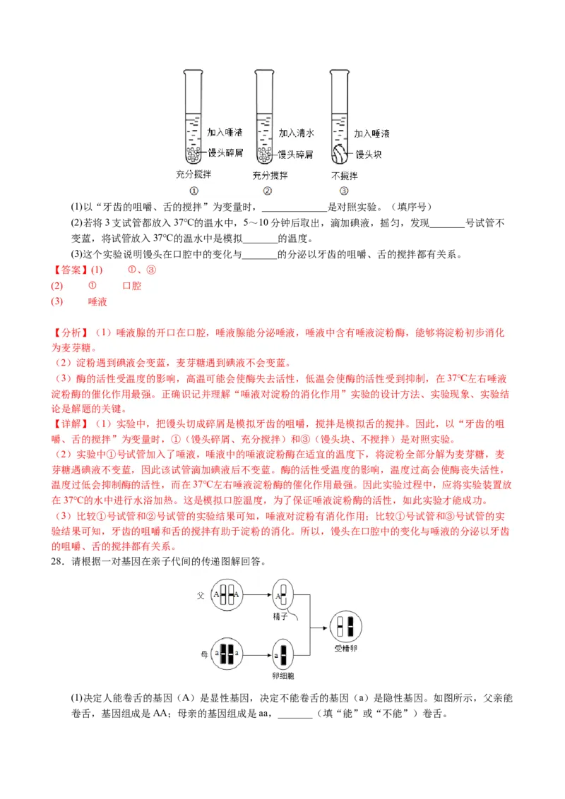 2024年中考押题预测卷01（天津卷）-生物（全解全析）_初中全科电子版试卷练习试题_生物_2024中考模拟题生物(1)_押题预测