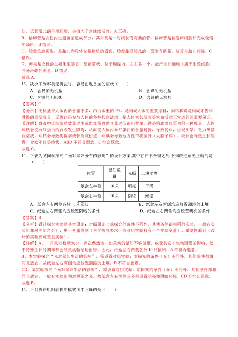 2024年中考押题预测卷01（天津卷）-生物（全解全析）_初中全科电子版试卷练习试题_生物_2024中考模拟题生物(1)_押题预测