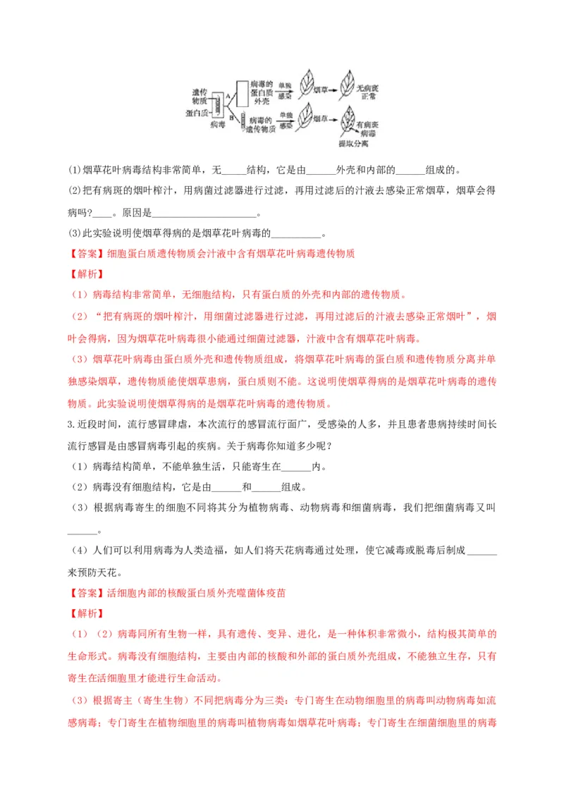 5.5病毒（备作业）-（人教版）（解析版）_初中全科电子版试卷练习试题_生物_生物8上练习_人教生物8年级上课时练习37份_第2套八年级生物上册课时练习（人教版）21份