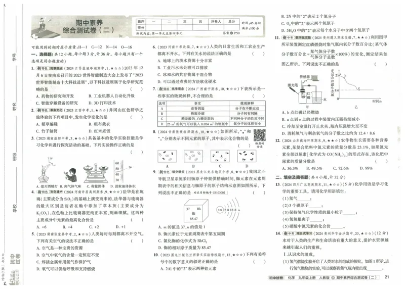 2025版53初中试卷化学人教版9年级上册_初中全科电子版试卷练习试题_初中全科《53中考试卷》2025版（多版本）_2025版53初中试卷9年级上下册人教版(1)